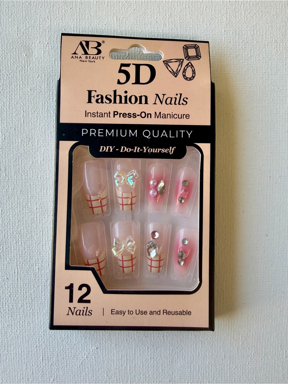 NEW 5D Fashion 12 Piece Press-On Nails - Pink Accent Set💖💅